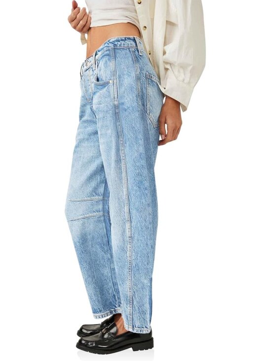 Women's Baggy Boyfriend Jeans Vintage Wide Leg Mid Rise Barrel Denim Ankle Pants - Picture 4 of 5